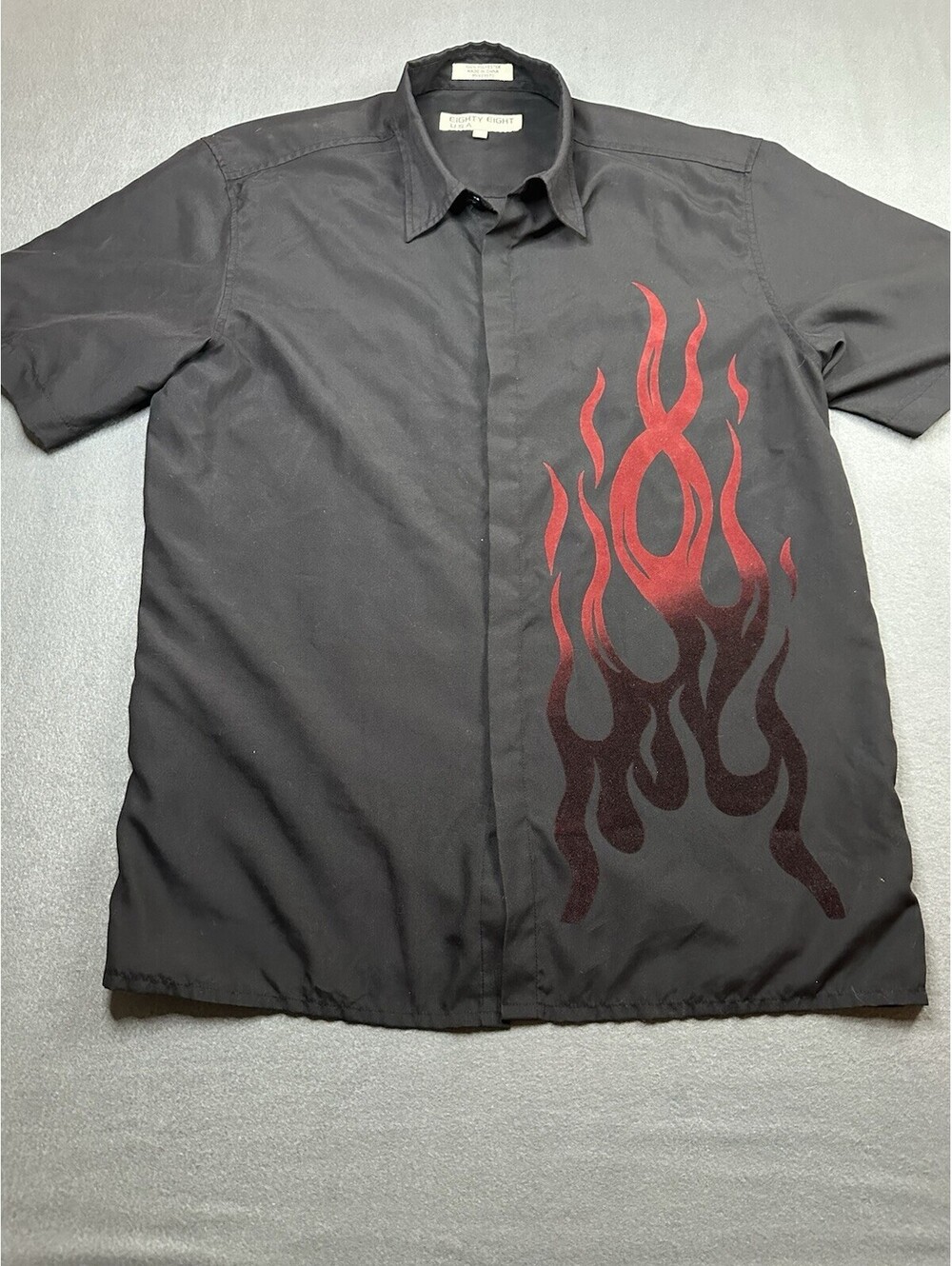 Y2k Vintage Eighty Eight USA Mens Shirt Medium Short Sleeve Button-Up Flames